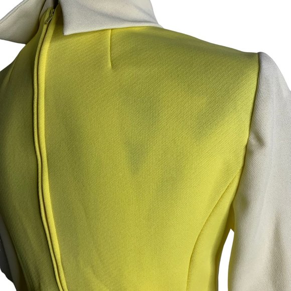 Vintage 60s 2 Piece Stretch Knit Pant Set S Yellow High Neck Pockets Zipper - Picture 6 of 13